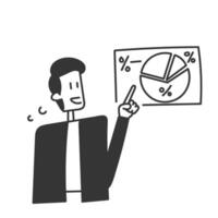 a man is pointing to a pie chart on a white background vector
