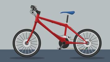 Bicycle with hybridge illustration is a graphic. graphics are created using mathematical equations to define shapes. Bicyle is red color on grey floor. vector
