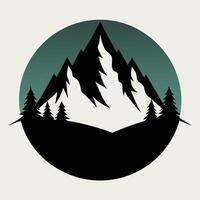 A mountain with trees and a green circle vector