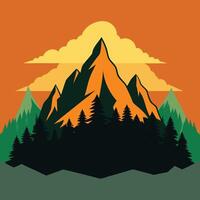 A mountain with trees and clouds vector