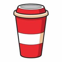 A red and white paper cup with a lid vector