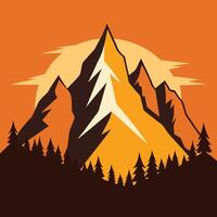 Mountain landscape with trees and sun vector
