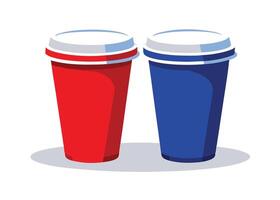 Two red and blue cups with lids on a white background vector