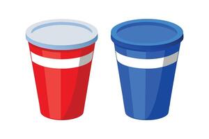 Two red and blue plastic cups with lids vector
