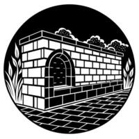 A brick oven in a circle with a black and white image vector