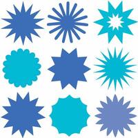 A set of blue starburst shapes vector