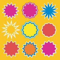 A set of colorful starburst stickers on a yellow background vector