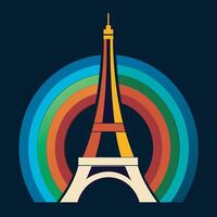The eiffel tower is shown in a rainbow colored background vector