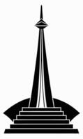 A black and white image of a tower with a large flag vector
