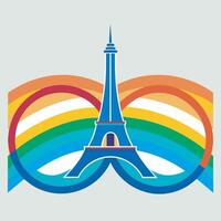 The eiffel tower and rainbow colored background vector