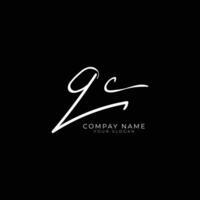 QC initial letter handwriting signature style monogram logo design template vector