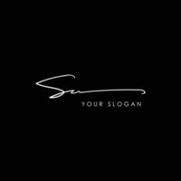 SU initial letter handwriting signature style monogram logo design template vector