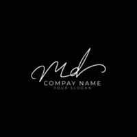 md initial letter handwriting signature style monogram logo design template vector