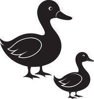 A black silhouette design of duck white background. vector