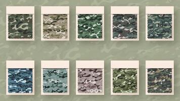 10 Seamless Camouflage Patterns. War Illustration. Traditional Military Texture. Army Background vector