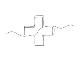Cross continuous one line art isolated illustration. vector