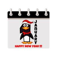 Calendar page of 1January -Happy New Year with penguin number. Calendar Date. Cartoon illustration vector
