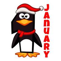 Illustration 1January -Happy New Year with penguin number. Calendar Date vector