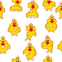 Seamless pattern with numbers like chickens. Collection of numbers with a animal concept. Calligraphy, lettering, typography, print, Education or game vector