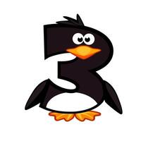 Cartoon number 3 like penguin, figure Three. Cartoon of number with a animal concept. Calligraphy, lettering, typography for your Education cards or game vector
