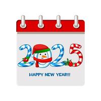 Happy new year 2025, lollipops and snowman. Numbers candy for your calendar, print, sticker or greeting card vector