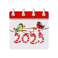 Calendar with Cartoon bird tit and bullfinch on branch, lollipops or candys 2025. Numbers candy for your calendar, print, sticker or greeting card vector