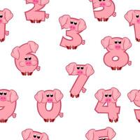 Seamless pattern with numbers like Pigs from 0 to 9. Collection of numbers with a animal concept. Calligraphy, lettering, typography, print, Education or game vector