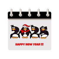 Calendar page of 2025-Happy New Year with penguin numbers. Calendar Date. Cartoon illustration vector