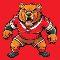 A cartoon bear in a red jersey with an angry expression vector