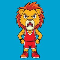 A cartoon lion in a red uniform with an angry expression vector