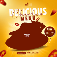 A chicken menu poster with a red background psd
