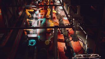 Automated conveyor system in a modern factory with robotic arms operating video