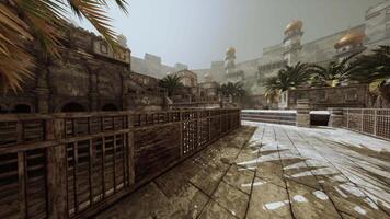 Exploring the ruins of an ancient city with grand architecture and palm trees video