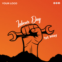 Square Size Orange Color Banner Design Template for Labor Day psd