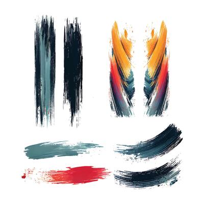 Colorful brush strokes effect set design.