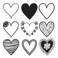 Set of nine hand drawn heart. Handdrawn rough marker hearts isolated on white background. illustration for your graphic design vector