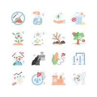 This icon set depicts various environmental problems like deforestation, plastic pollution, acid rain vector