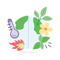 Thermometer with leaves warning about global warming and climate change vector