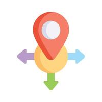 Location icon with arrows, symbolizing direction and navigation vector