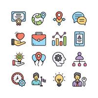 This vibrant icon set features various business and success related symbols vector