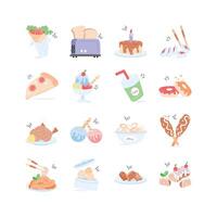 Whimsical icons of various food and beverages, showcasing a playful and inviting style vector