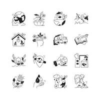 This vibrant icon set depicts various aspects of environmentalism vector