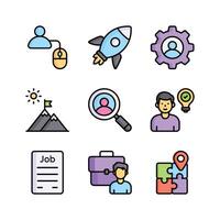 This icon set represents various aspects of career development and job seeking, including online applications vector