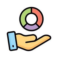 Pie chart and hand, representing data analysis and insights vector