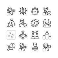A set of modern icons representing various aspects of business management, including teamwork vector