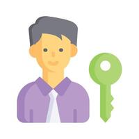 Key icon with person, representing access or permissions vector