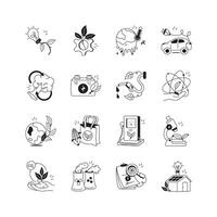 A collection of icons showcasing various aspects of environmental sustainability and green initiatives vector