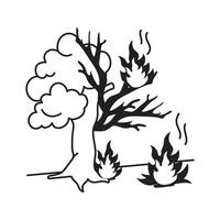 Burning tree symbolizing the impact of wildfires on the environment vector