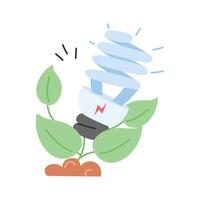 Icon of a leaves connected with a bulb depicting bio electricity vector