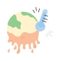 Melting Earth icon representing climate change and global warming vector